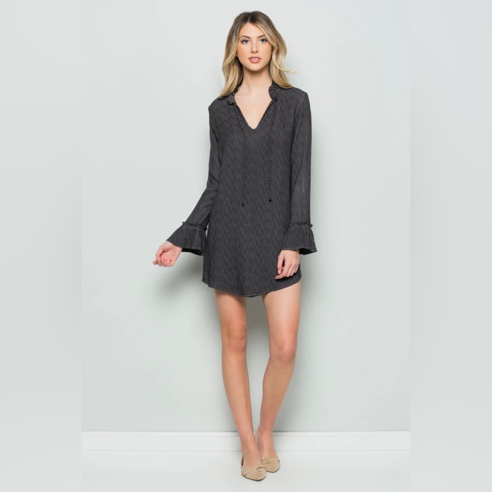 New Anthropologie Maven West Ruffle Mandarin Collar Mini Dress Stone NWT XS